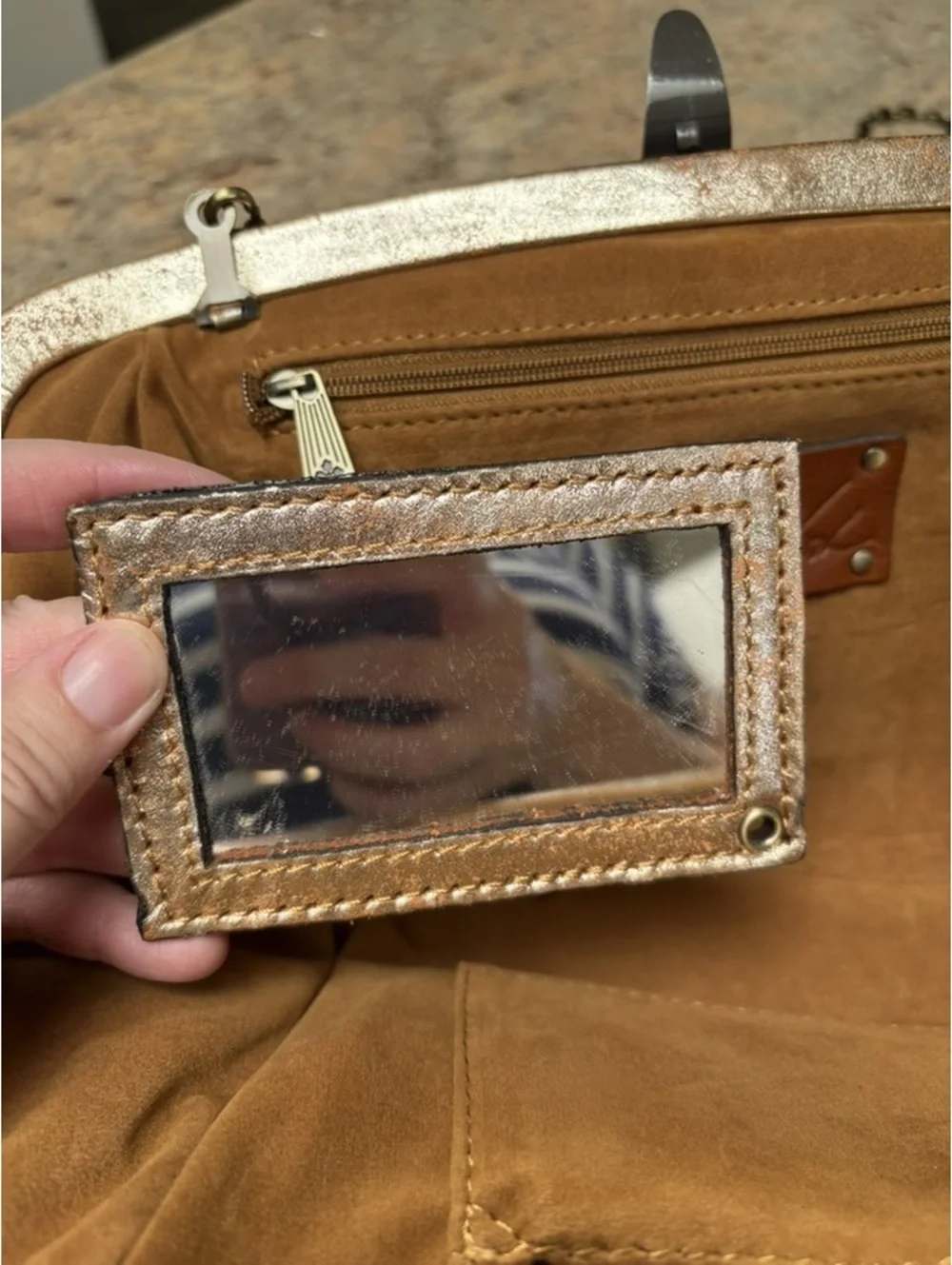 Patricia Nash Asher Metallic Gold Leather Frame Clutch Crossbody